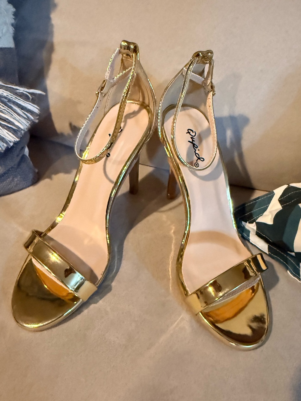 Qupid Metallic Gold Ankle-Strap Sandals